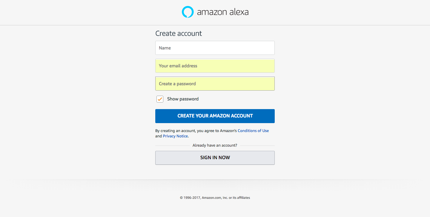 Creating Amazon Alexa Account