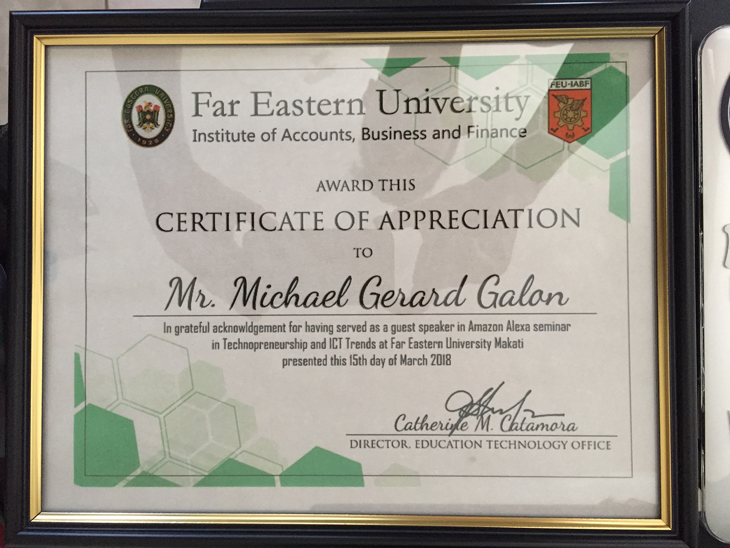 FEU Makati Certificate